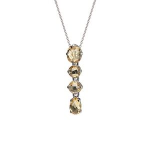 Yellow Citrine Sterling Silver Multi Drop Pendant Necklace with Chain